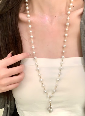 HEY TAO法式复古巴洛克珍珠吊坠项链女2025新款高级感毛衣链配饰