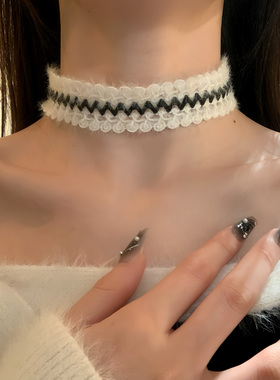 HEY TAO秋冬慵懒氛围感毛绒颈带choker项链女百搭气质毛衣链颈链