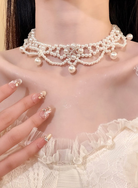 HEY TAO复古温柔气质镂空珍珠项链女高级感choker颈链配饰锁骨链