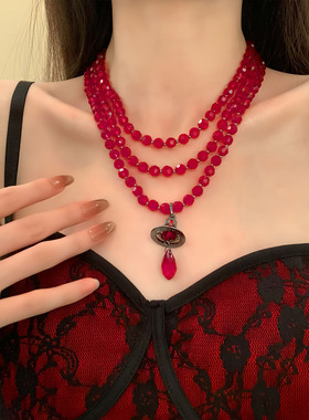 HEY TAO多层串珠土星吊坠choker项链女暗黑系辣妹颈链叠戴锁骨链