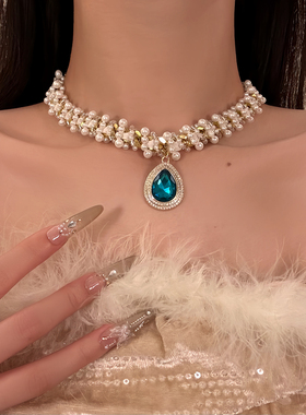 HEY TAO复古宫廷风水滴吊坠珍珠choker项链女精致轻奢高级感颈链
