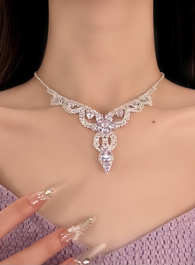 HEY TAO精致紫水晶锆石项链女轻奢气质晚礼服颈链饰品套装锁骨链