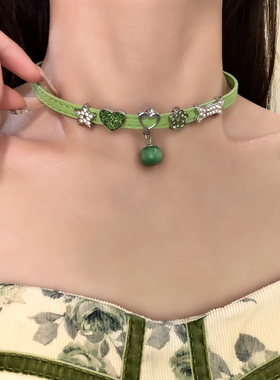 HEY TAO甜酷绿色多巴胺辣妹项圈choker亚文化项链女小众颈链配饰