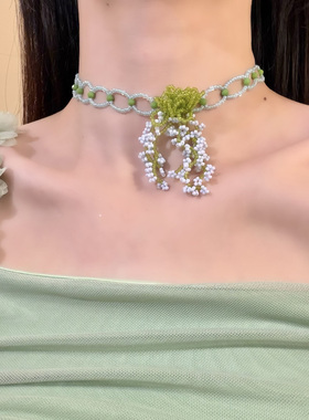 HEY TAO早春小清新手工串珠花朵choker颈链海边度假风项链配饰女