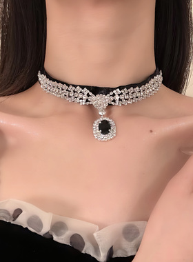 HEY TAO冬季贵气感黑色闪钻choker项链女精致高级感晚宴配饰颈链