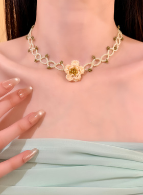 HEY TAO复古森系花朵串珠choker项链女款春季甜美气质颈链锁骨链