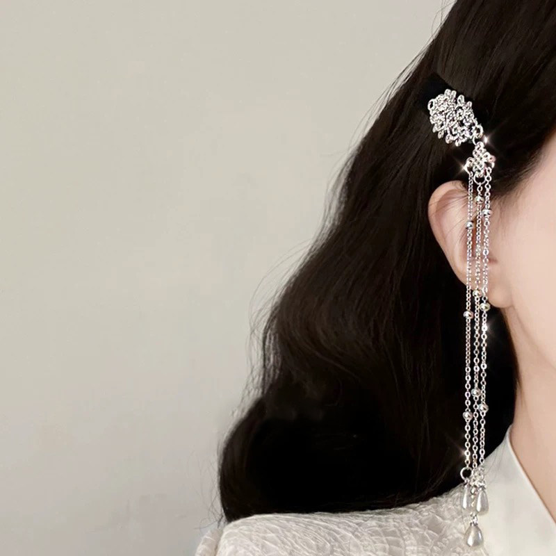 HEY TAO新中式银色长流苏发夹女民族风发饰高级感侧边刘海夹头饰,淘宝优惠券,粉丝福利购,淘宝优惠卷