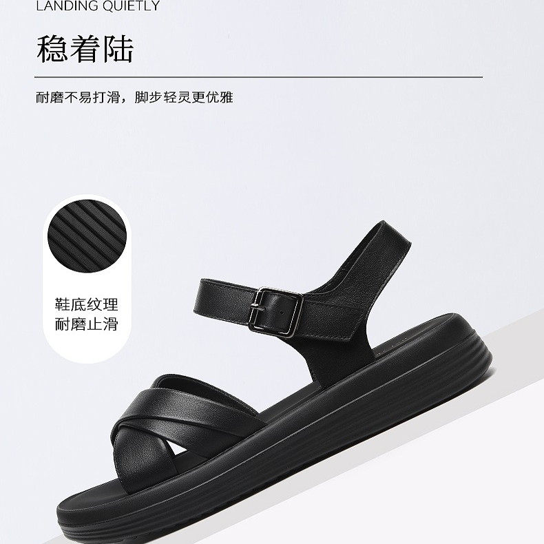 红蜻蜓妈妈凉鞋2025夏季魔术贴头层牛皮平底防滑青中老年女凉鞋软