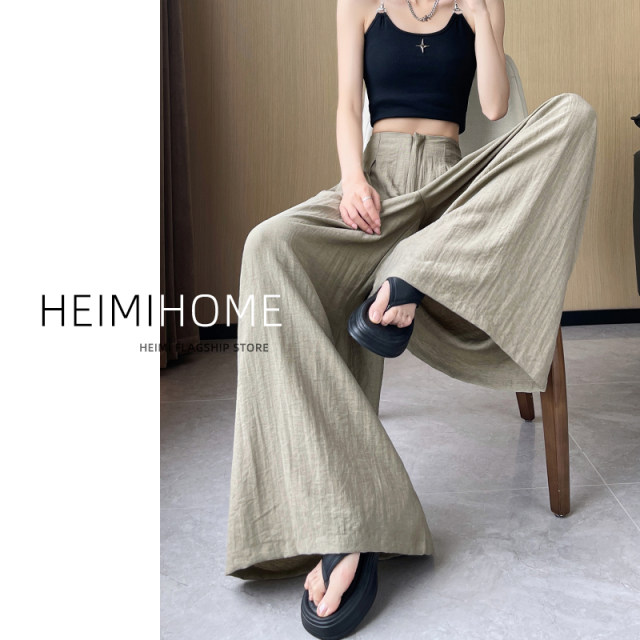 Lazy pleated culottes ແອວສູງ ice silk pants ຂາກວ້າງສໍາລັບແມ່ຍິງ
