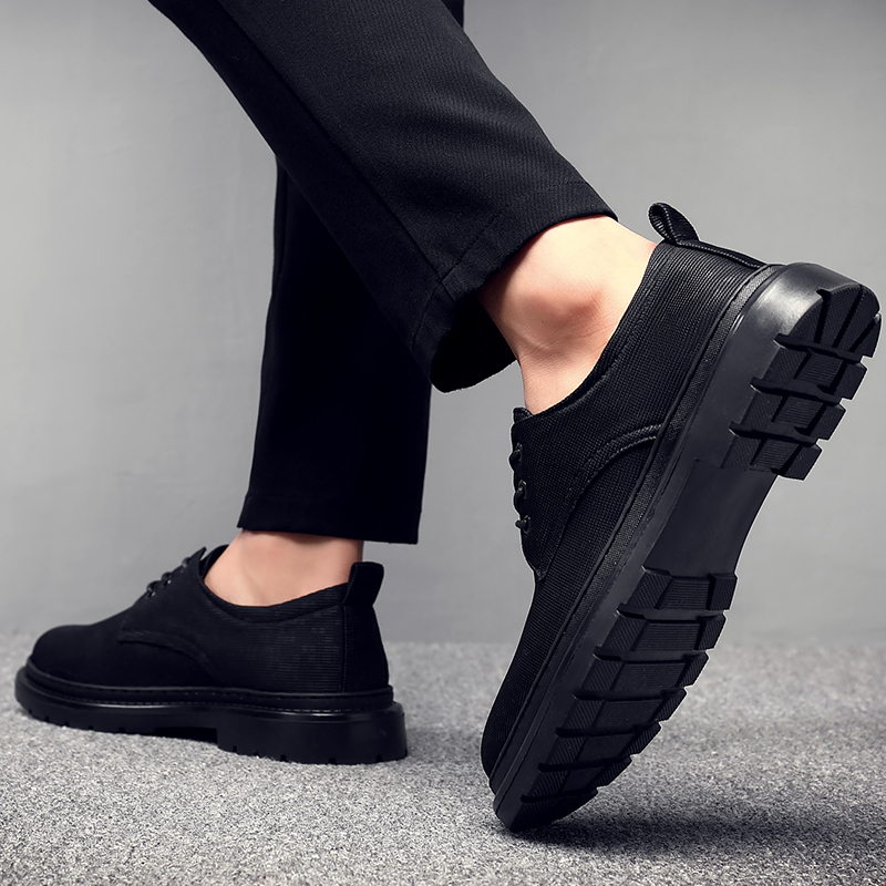 透气鞋夏天新款黑色商务休闲鞋经典薄款轻便防臭网鞋男系带帆布鞋 - 图0