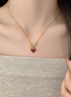 滴油红色双面爱心项链女2026新款爆款气质高级复古简约时尚锁骨链