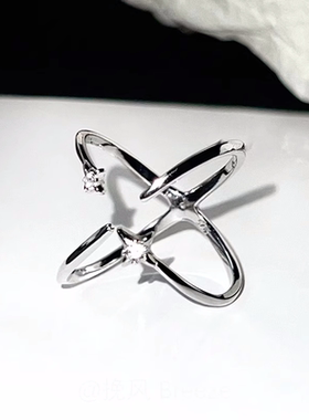 S925银镶钻四芒星戒指女小众设计感韩系正反两戴指环个性独特2025