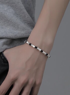 925银竹节手链男款高级感手串新中式上岸编织黑手绳情侣生日礼物