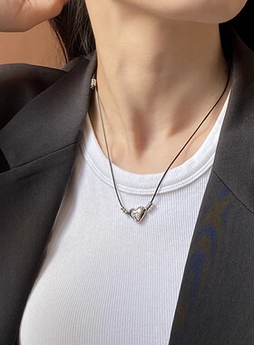 金泰妍同款银色爱心choker颈带ins风长款皮质黑绳项链甜酷项圈女