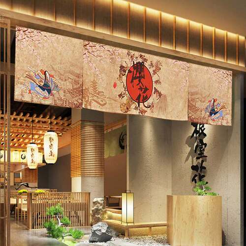 日式风景寿司店暖帘吧台专用布帘家用厨房餐厅隔断布艺门帘可定制 - 图0