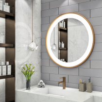 Nordic Ins Shine Mirror Makeup Room Bathroom Led Makeup Mirror Gold Round Wall-mounted Cosmetic Mirror Bathroom with lamp