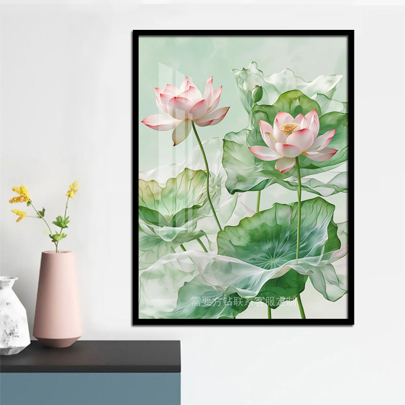 荷花钻石画夏至风景荷叶花卉儿童手工贴钻十字绣客厅卧室2024新款