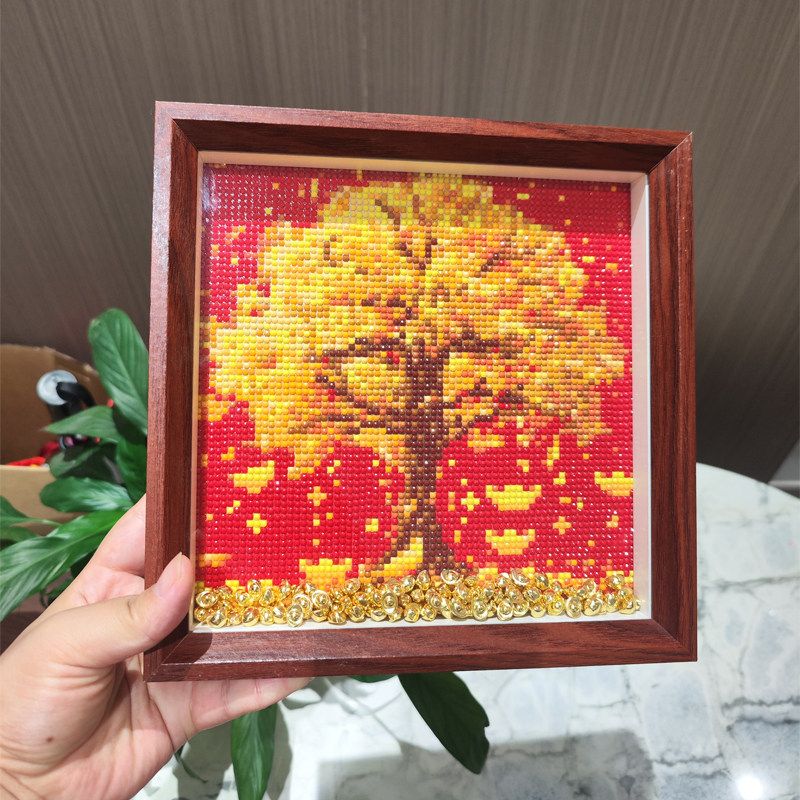 金色发财树喜庆钻石画摆台金钱树招财风景贴钻十字绣客厅2025新款,淘宝优惠券,粉丝福利购,淘宝优惠卷