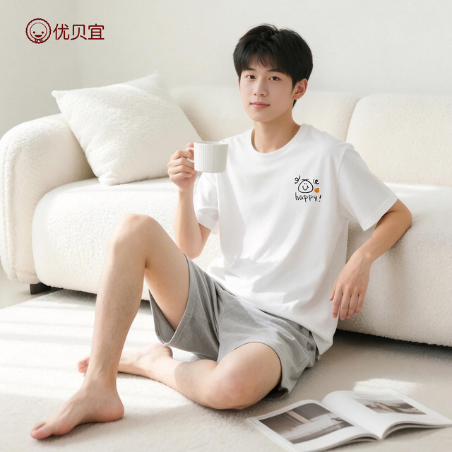 Youbaiyi junior high school students pure cotton summer boys short-sleeved suit 26 new loose and wearable home clothes