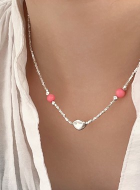 月光女神 s925纯银碎银子搭配红色甜甜圈春夏新款欧美风豆豆气质