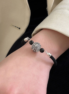 月光女神s925纯银手链本命年编织黑手绳名族风小众设设计感藏式手