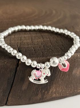 ：925纯银彩色木马爱心圆珠手链