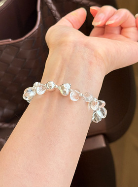 925纯银白水晶爱心花朵手链
