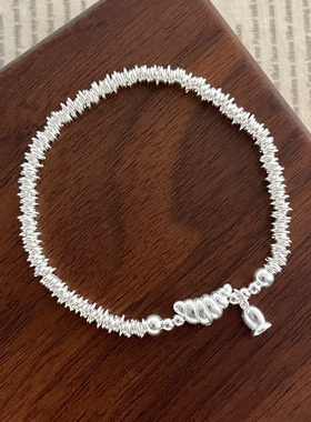 925纯银牛角包银圈手链