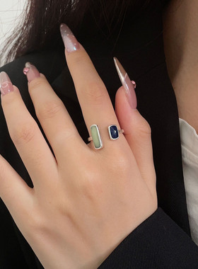 月光女神s925纯银复古国潮风滴胶女戒指个性简约时尚级感开口指环