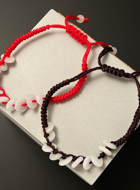 月光女神 天然翡翠玉石手绳手链女手工编织设计推拉可调节平安扣