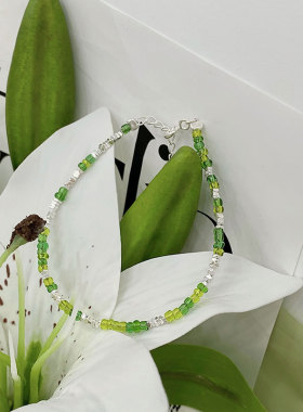 月光女神 S925纯银碎银子纤细叠戴手链女2023新款爆款绿色手串