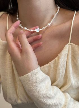 月光女神 天然贝母猫咪项链s925纯银施家珍珠手工锁骨链质感N1296