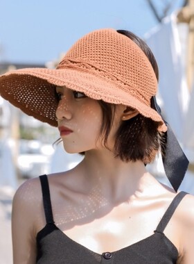 韩版空顶蝴蝶结太阳帽夏季遮阳防晒百搭遮阳显脸小百搭沙滩帽子女