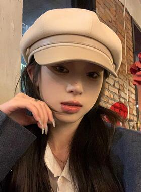 2025春秋美拉德穿搭帽子女高品质复古皮沿八角帽百搭显脸小报童帽