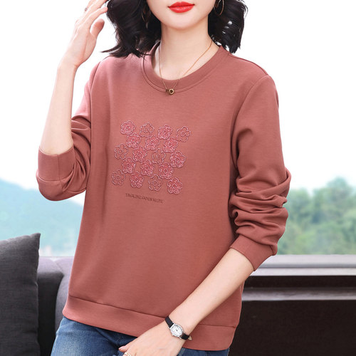 妈妈圆领卫衣女减龄打底衫2026新款秋衣外穿中老年春秋装长袖上衣 - 图2