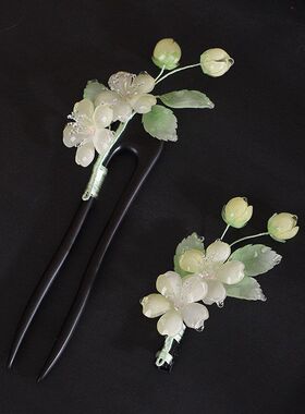 【黄樱】简约日常丸子头发簪非遗热缩花簪黑檀木簪子汉服发饰饰品