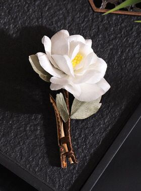 栀雪国风非遗蚕丝绒花栀子发夹