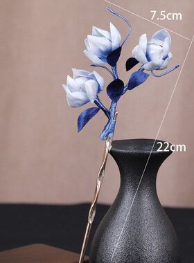国风非遗手工蚕丝绒花牡丹发钗