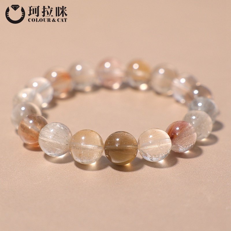 珂拉咪/K160 天然巴西彩兔毛晶手链男女款 兔毛水晶手串 一物一图 - 图1