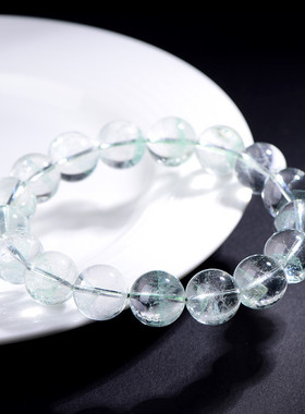 久雅水晶 天然翠绿色幽灵金字塔圆珠手链  翠绿幽灵散珠手串 批发