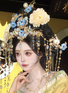 新款异域风情头饰簪花长流苏发簪步摇发冠汉服花神配饰古装造型