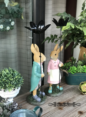 田园风美式乡村结婚礼物兔子摆件