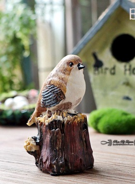 雀之灵田园风复古做旧树脂小鸟