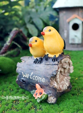 雀之灵。外贸田园乡村森林系复古做旧树脂仿真小鸟摆件花园欢迎牌