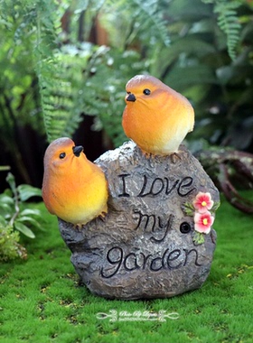 雀之灵。外贸田园乡村森林系复古做旧树脂仿真小鸟摆件花园装饰