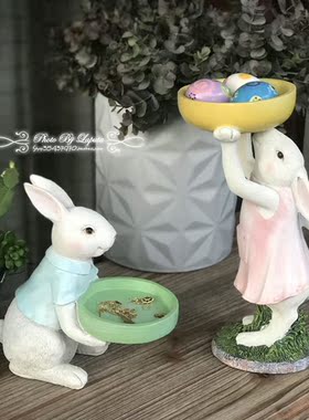 夕阳外单田园风树脂兔子摆件礼物