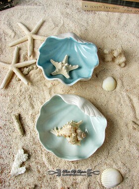 地中海风白瓷贝壳珍珠烛台烟灰缸