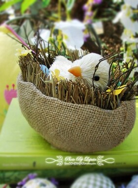 田园风森林系草编复活节小鸡摆件