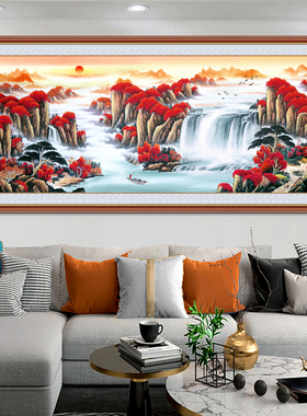 流水生财九鱼图客厅装饰画