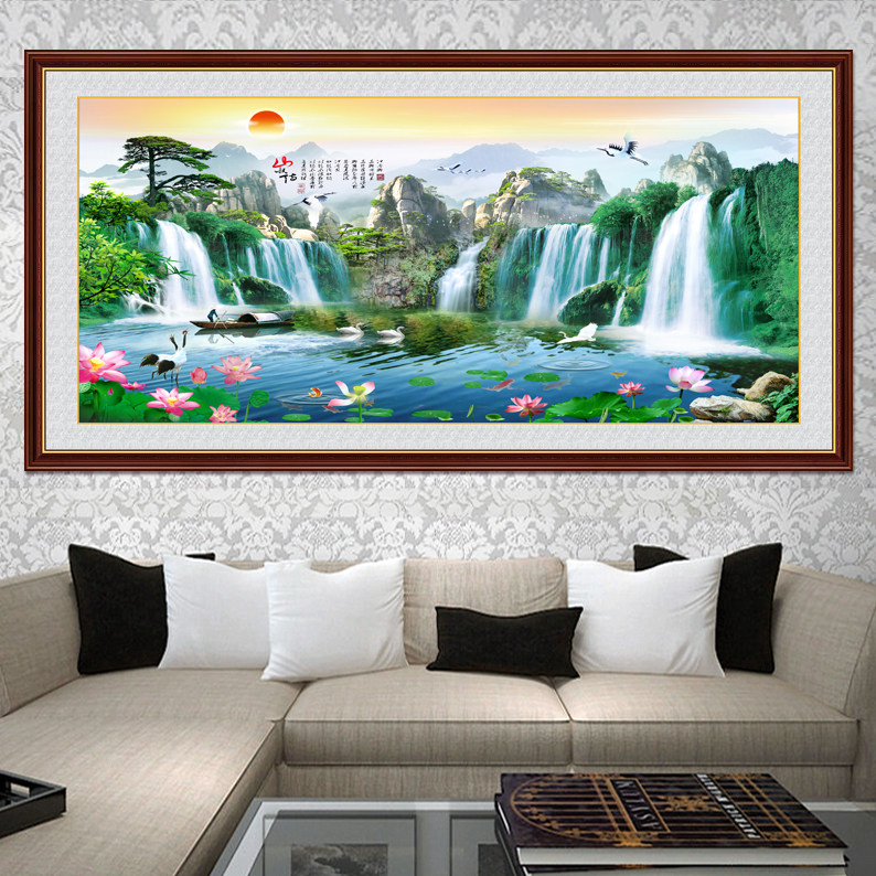 迎客松壁画自粘墙纸客厅挂画装饰画风景画年画沙发背景墙山水画,淘宝优惠券,粉丝福利购,淘宝优惠卷